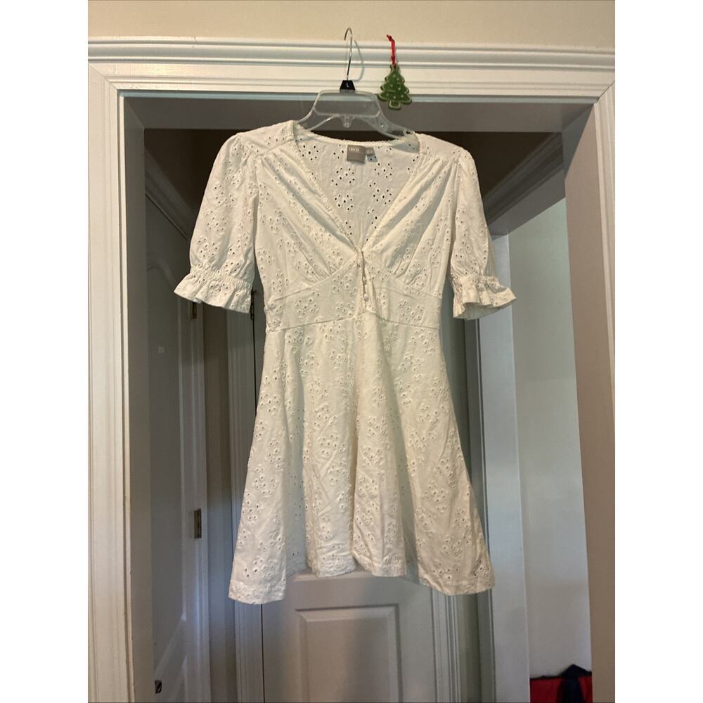ASOS White Cotton Retro Boho Dress With Lining Size 0 Festival Attire ￼